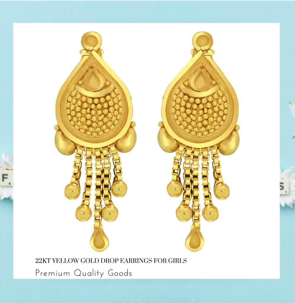 Yellow Gold drop earrings for girls