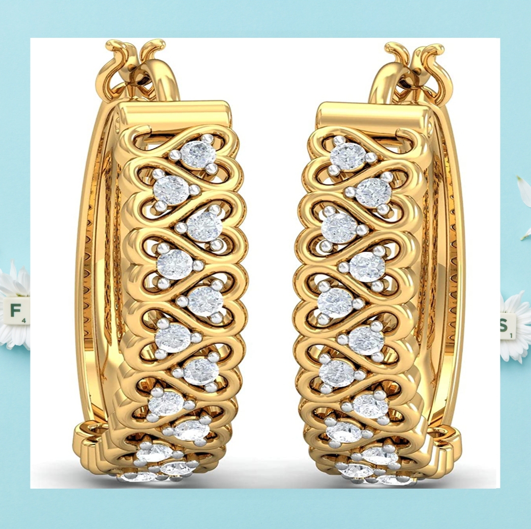 Kuberbox :18K/14K Gold And Diamond Elise Diamond Hoop Earrings _ E2491.
