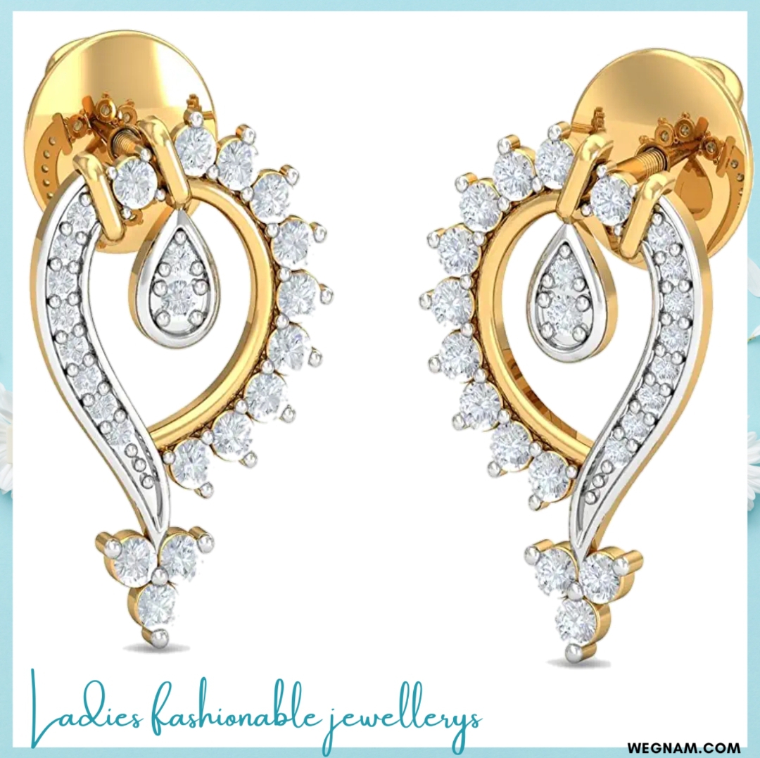 18K Diamond and small Gold Bahari Stud Earrings_E2603_
