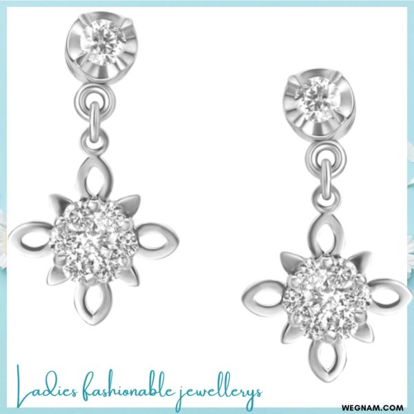 18 kt White Gold Charming Floral Diamond  Earrings.